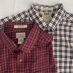 L.L. Bean Men's Checkered Shirts - Burgundy and Multicolor— Lot of 2